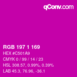 カラーコード: RGB 197 1 169 | qconv.com