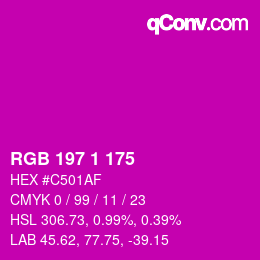 カラーコード: RGB 197 1 175 | qconv.com