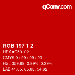 Color code: RGB 197 1 2 | qconv.com