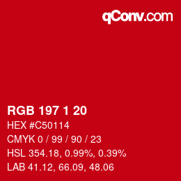 Color code: RGB 197 1 20 | qconv.com