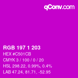 Color code: RGB 197 1 203 | qconv.com