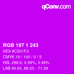 Color code: RGB 197 1 243 | qconv.com