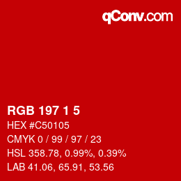 カラーコード: RGB 197 1 5 | qconv.com
