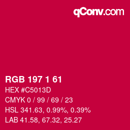 Color code: RGB 197 1 61 | qconv.com