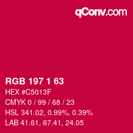 Color code: RGB 197 1 63 | qconv.com