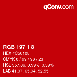Código de color: RGB 197 1 8 | qconv.com