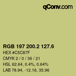 カラーコード: RGB 197 200.2 127.6 | qconv.com