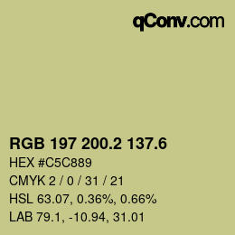 カラーコード: RGB 197 200.2 137.6 | qconv.com