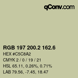 カラーコード: RGB 197 200.2 162.6 | qconv.com