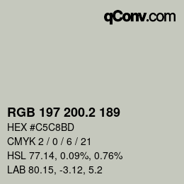 カラーコード: RGB 197 200.2 189 | qconv.com
