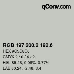 カラーコード: RGB 197 200.2 192.6 | qconv.com
