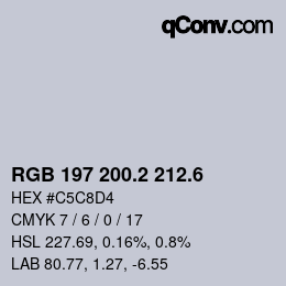 カラーコード: RGB 197 200.2 212.6 | qconv.com