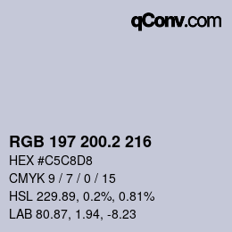 カラーコード: RGB 197 200.2 216 | qconv.com