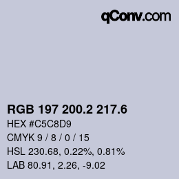 カラーコード: RGB 197 200.2 217.6 | qconv.com