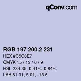 カラーコード: RGB 197 200.2 231 | qconv.com