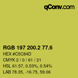 カラーコード: RGB 197 200.2 77.6 | qconv.com