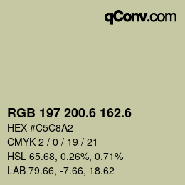 カラーコード: RGB 197 200.6 162.6 | qconv.com