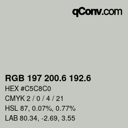 カラーコード: RGB 197 200.6 192.6 | qconv.com