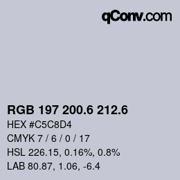 カラーコード: RGB 197 200.6 212.6 | qconv.com