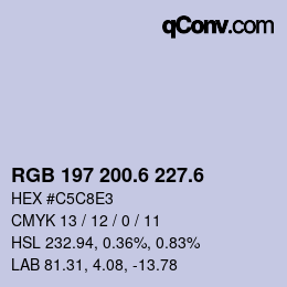 カラーコード: RGB 197 200.6 227.6 | qconv.com