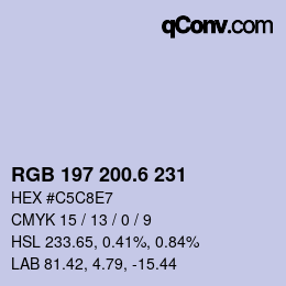 カラーコード: RGB 197 200.6 231 | qconv.com