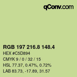 カラーコード: RGB 197 216.8 148.4 | qconv.com