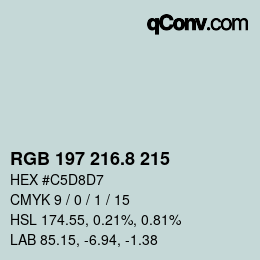 カラーコード: RGB 197 216.8 215 | qconv.com