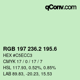 カラーコード: RGB 197 236.2 195.6 | qconv.com