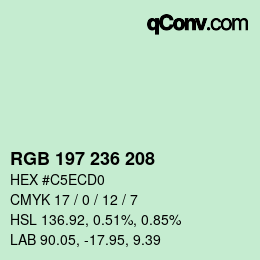 Color code: RGB 197 236 208 | qconv.com
