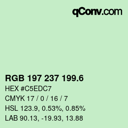 カラーコード: RGB 197 237 199.6 | qconv.com