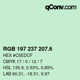 カラーコード: RGB 197 237 207.6 | qconv.com