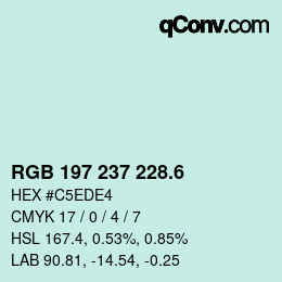 カラーコード: RGB 197 237 228.6 | qconv.com
