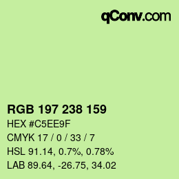 Color code: RGB 197 238 159 | qconv.com