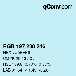 Color code: RGB 197 238 246 | qconv.com