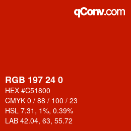 Color code: RGB 197 24 0 | qconv.com
