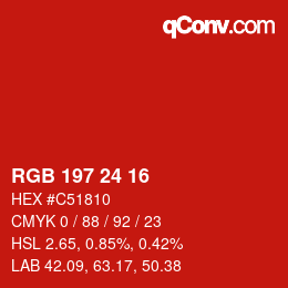 颜色代码: RGB 197 24 16 | qconv.com