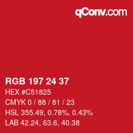 Color code: RGB 197 24 37 | qconv.com