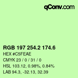 カラーコード: RGB 197 254.2 174.6 | qconv.com