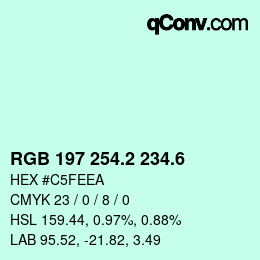 カラーコード: RGB 197 254.2 234.6 | qconv.com