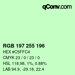 Color code: RGB 197 255 196 | qconv.com