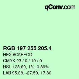 カラーコード: RGB 197 255 205.4 | qconv.com