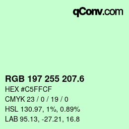 カラーコード: RGB 197 255 207.6 | qconv.com