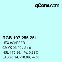 Color code: RGB 197 255 251 | qconv.com