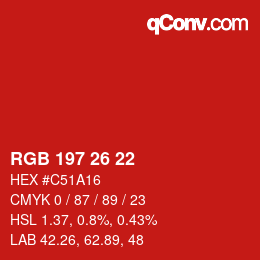 Color code: RGB 197 26 22 | qconv.com - big