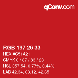 Color code: RGB 197 26 33 | qconv.com