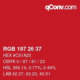 Color code: RGB 197 26 37 | qconv.com