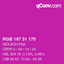 Color code: RGB 197 31 170 | qconv.com