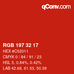 颜色代码: RGB 197 32 17 | qconv.com