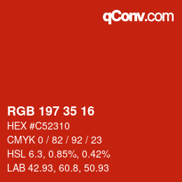 カラーコード: RGB 197 35 16 | qconv.com