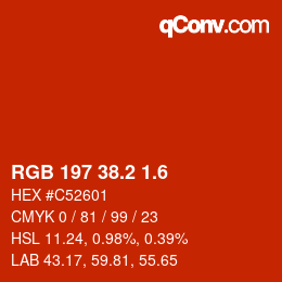 カラーコード: RGB 197 38.2 1.6 | qconv.com